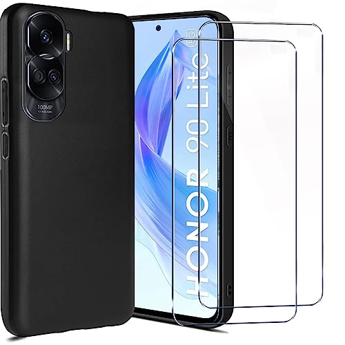 LYJERRY Handyhülle für Honor 90 Lite Hülle + 2Pcs panzerglas für Honor 90 Lite Hülle Stoßfest Cover Schutzhülle Silikon Case Weich Schwarz hülle und panzerglas von LYJERRY