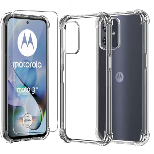 LYJERRY Hülle Transparent Weich handyhülle für Motorola Moto G54 Hülle,1panzerglas und 1hülle Schutzhülle Bumper Cover Silikon Gel für Motorola Moto G54 Hülle durchsichtig von LYJERRY