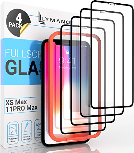 LYMANO [4 Stück] Panzer-Folie Glas Full Screen für iPhone 11 Pro Max und iPhone Xs Max Display-Schutzfolie Schutzglas Glass Protector [Anti Kratzer] [Blasenfrei] [Komplett Abdeckung] (6,5 Zoll) von LYMANO