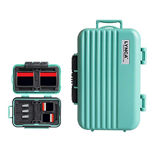 LYNCA Speicherkarten-Etui, Speicherkarten Hard Protector Case Professional Wasserdicht Anti-Shock Compact Kamera Karte Hard Aufbewahrungsbox für 8 SD Karten 4 CF-Karten 12 Micro SD/TF Karten (Grun) von LYNCA