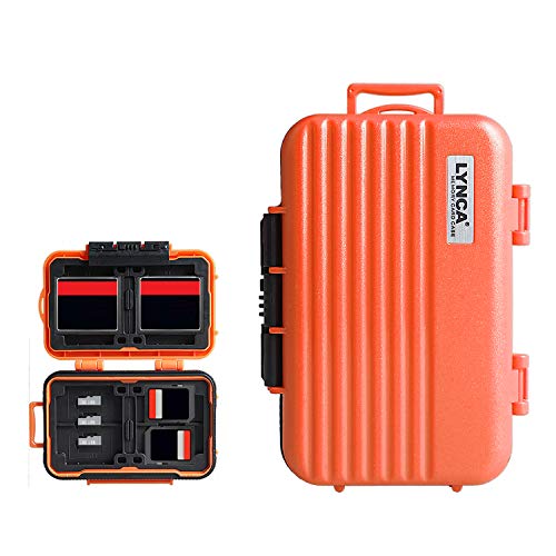 LYNCA Speicherkarten-Etui, Speicherkarten Hard Protector Case Professional Wasserdicht Anti-Shock Compact Kamera Karte Hard Aufbewahrungsbox für 8 SD Karten 4 CF-Karten 12 Micro SD/TF Karten (orange) von LYNCA