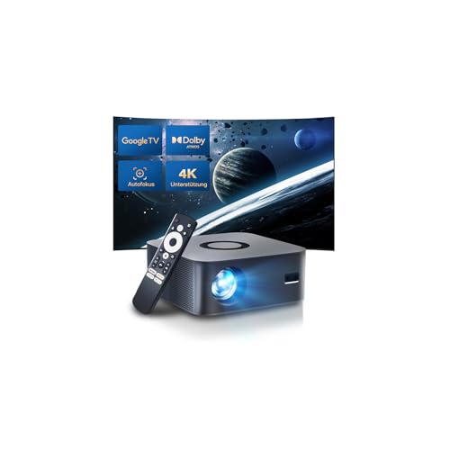 Beamer 4k[Google TV & Netflix-Lizenz], Smart Projektor mit WiFi 6 und Bluetooth, Native Full HD 1080P Beamer Klein 4K Unterstützung, Auto Fokus und Keystone, Ideal für Heimkino und Outdoor von LYNCAST