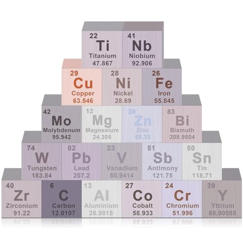 LYNNRICK 20-Teiliges Elements-Würfel-Set, Periodensystem der Elemente, Wolfram-Würfel, 0,39, Metall für Elements Collection, von LYNNRICK