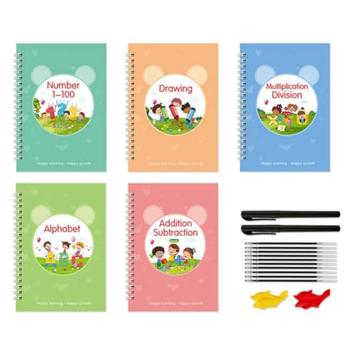 LYNNRICK Wiederverwendbares Schreibübungsbuch mit Rillen, Schreibheft für Kinder, Schreibheft Zur Verbesserung der Handschriftfähigkeiten Von Kindern im Alter Von 3 Bis 8 Jahren. von LYNNRICK