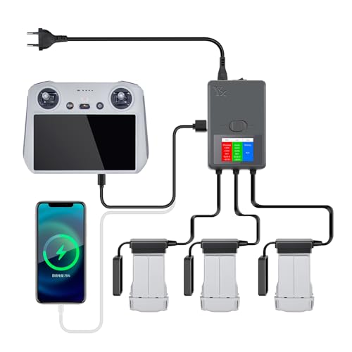 LYONGTECH LCD Akku Ladegerät für DJI Mini 4/3 Pro.Mini 3 Drohne,5 in 1 Parallel Akkuladestation,Charger Hub,Display Charging Zubehör von LYONGTECH