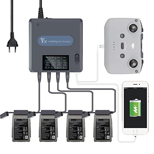 LYONGTECH LCD Display Akku Ladegerät für DJI Mavic 2 Pro/Zoom Drohne,lädt 4 Batterie und 2 USB-Anschlüsse Gleichzeitig, 6 in 1 Parallel Akkuladestation Hub Zubehör von LYONGTECH
