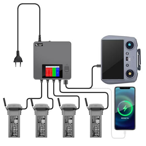 LYONGTECH LCD Parallel Akku Ladegerät für DJI Air 3S,Air 3 Drohne,6 in 1 Akkuladestation,Charger Hub,Display Charging Zubehör von LYONGTECH