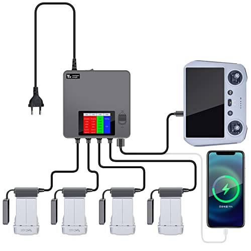LYONGTECH LCD Parallel Akku Ladegerät für DJI Mini 3,Mini 4/3 Pro Drohne,6 in 1 Akkuladestation,Charger Hub,Display Charging Zubehör von LYONGTECH