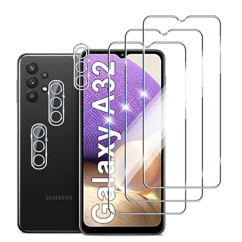 [3+3 Stück] Panzerfolie für Samsung Galaxy A32 Schutzfolie,3 Stück Kamera Schutzfolie, 9H Härte Displayschutz, Anti-Kratzer Super klar Folie,Anti-Bläschen Gehärtetes Glas von LYPHPE