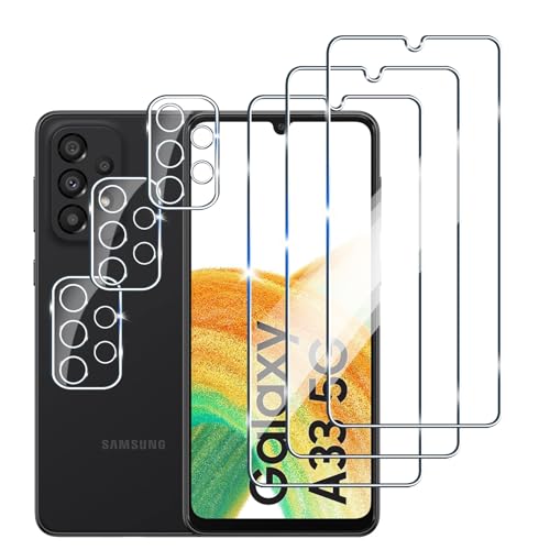 [3+3 Stück] Panzerfolie für Samsung Galaxy A33 Schutzfolie,3 Stück Kamera Schutzfolie, 9H Härte Displayschutz, Anti-Kratzer Super klar Folie,Anti-Bläschen Gehärtetes Glas von LYPHPE