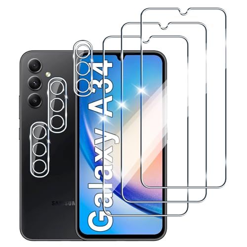 [3+3 Stück] Panzerfolie für Samsung Galaxy A34 Schutzfolie,3 Stück Kamera Schutzfolie, 9H Härte Displayschutz, Anti-Kratzer Super klar Folie,Anti-Bläschen Gehärtetes Glas von LYPHPE
