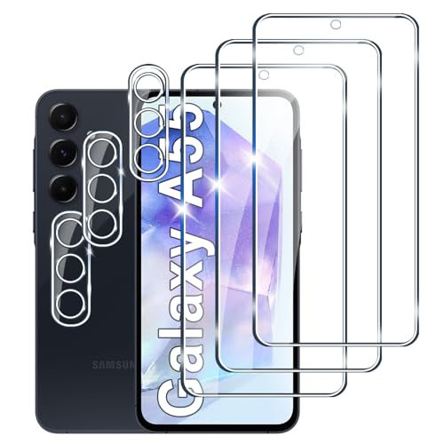 [3+3 Stück] Panzerfolie für Samsung Galaxy A55 Schutzfolie,3 Stück Kamera Schutzfolie, 9H Härte Displayschutz, Anti-Kratzer Super klar Folie,Anti-Bläschen Gehärtetes Glas von LYPHPE