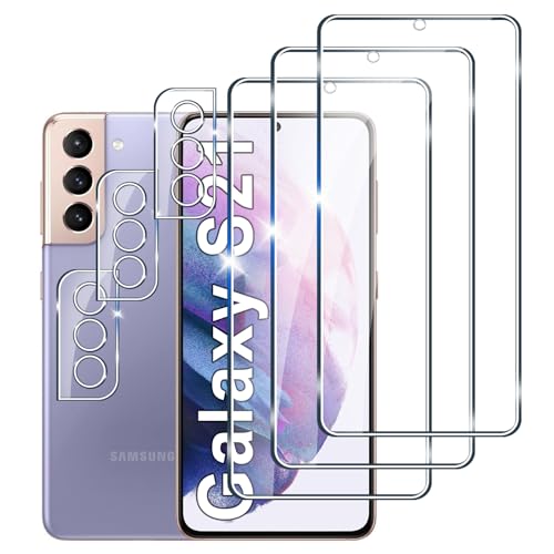 [3+3 Stück] Panzerfolie für Samsung Galaxy S21 Schutzfolie,3 Stück Kamera Schutzfolie, 9H Härte Displayschutz, Anti-Kratzer Super klar Folie,Anti-Bläschen Gehärtetes Glas von LYPHPE