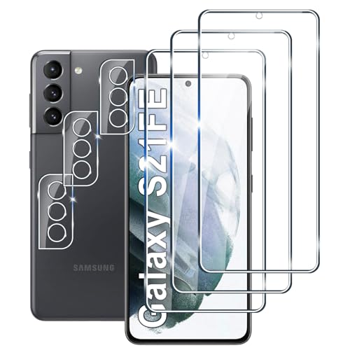 [3+3 Stück] Panzerfolie für Samsung Galaxy S21FE Schutzfolie,3 Stück Kamera Schutzfolie, 9H Härte Displayschutz, Anti-Kratzer Super klar Folie,Anti-Bläschen Gehärtetes Glas von LYPHPE