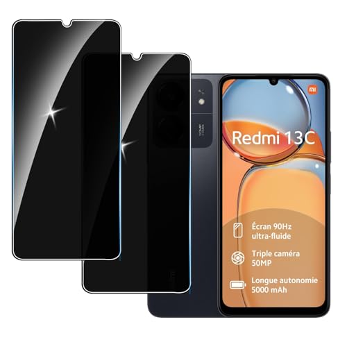 LYPHPE [2 Stück] Sichtschutzfolie für Redmi 13C Panzer Schutz Glas, 9H Härte Sichtschutz, Frei von Kratzern Folie,Ultrabeständig,Frei von Kratzern, [Anti-Spion] Privacy Displayschutz von LYPHPE