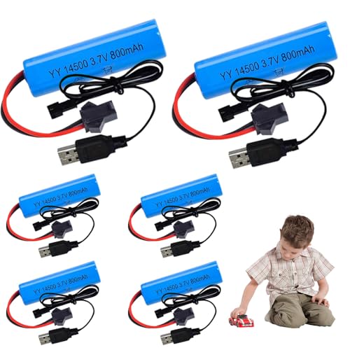 LYPPUL 14500 3.7 Volt RC Akku, 6 Stück 3.7v Li-ion Akku, 800mah Li-Ion Battery mit 6 SM-2P-Steckern und USB-Ladegerät, Wiederaufladbare RC Batterie für Ferngesteuertes Auto, Boote, Panzer, Autos LYPPUL 14500 3.7 Volt RC Akku, 6 Stück 3.7v Li-ion Akku, 800mah Li-Ion Battery mit 6 SM-2P-Steckern und USB-Ladegerät, Wiederaufladbare RC Batterie für Ferngesteuertes Auto, Boote, Panzer, Autos von LYPPUL
