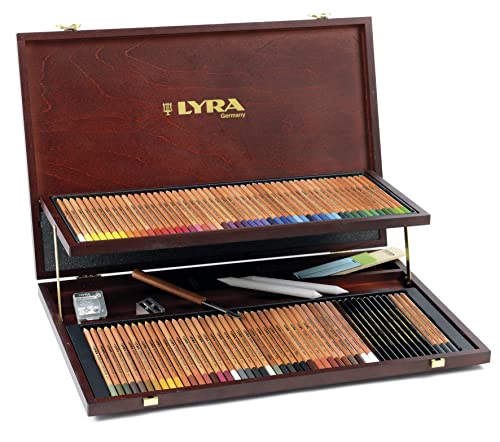 LYRA 2004200 Rembrandt Polycolor, Holzkoffer mit 68 Polycolorstiften, div. Spezialstifte & Zubehör, farbig sortiert von LYRA