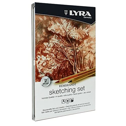 LYRA Rembrandt Monochrome Skizzen-Set, 11 Stifte im Metalletui, dunkel, 2b, 2051110 von LYRA