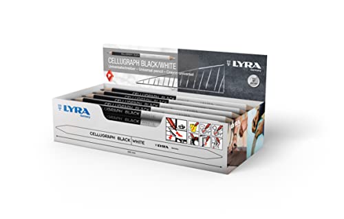 Lyra L1940204, LYRA CELLUGRAPH Black/White Universalschreiber dreiflächig 24 cm lang, Bleistift in Profi-Ausführung, ideal für Markierungen auf hellen und dunklen Oberflächen, Box mit 50 Stück von LYRA