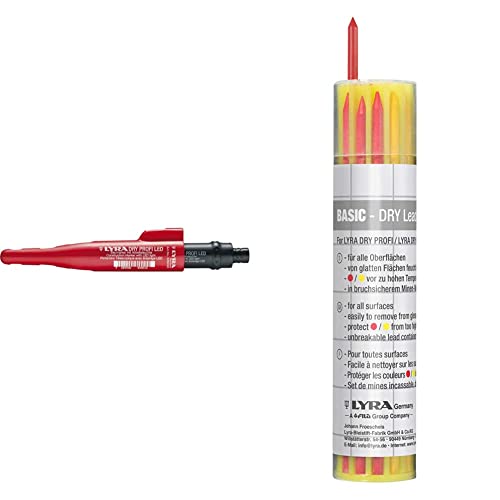 Lyra L4494302 LYRA DRY PROFI LED Tieflochmarker mit LED - Leuchte, Baumarker, inkl. Spitzer und Clip, Universal-Graphit-Mine in 2B, 2,8 mm für alle Oberflächen & L4499401 Dry Leads Marker, Farbe von LYRA