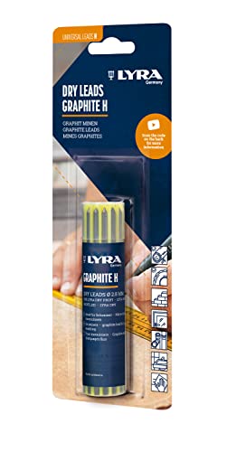 Lyra L4498006 LYRA DRY Ersatzminen Set gefüllt mit 12 Stück Schreiner-Graphit-Mine in H, 2,8 mm, speziell für Holz, im Blister von LYRA