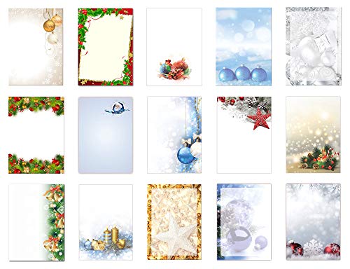 15 x 4 Blatt Motivpapier Briefpapier Mega Mix DIN A4 Weihnachtskugeln Sterne Kristalle (Weihnachten-5231) von LYSCO