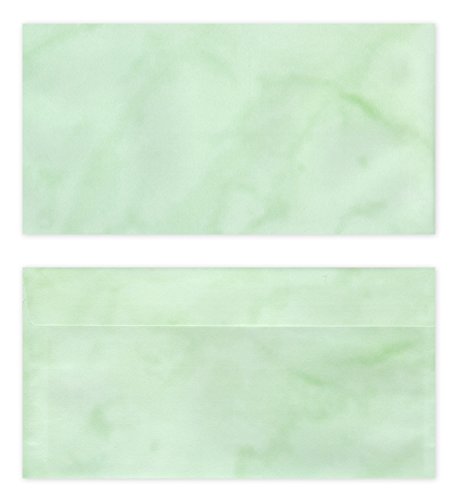 25 Stück Premium Briefumschläge (UMS-5002) DIN lang (110 X 220mm) Marmorpapier grün Briefhüllen Kuvert, ohne Fenster, haftklebend, 80g/m² von LYSCO