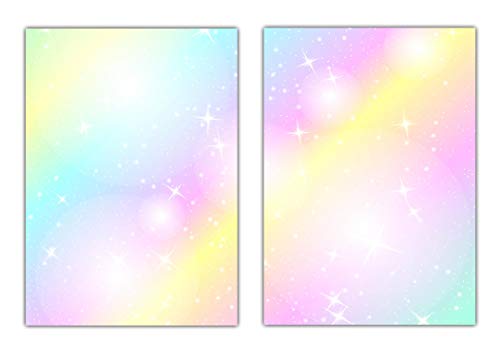 2x50 Blatt - Rainbow Motiv-Briefpapier (MPA-5215+5216, DIN A4) Regenbogen Motivpapier mit knallig bunten Farben und Sternen von LYSCO