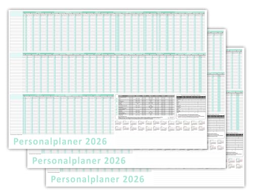 3 Stück Urlaubsplaner/Personalplaner 2026 nass abwischbar mit Folienkaschierung - DIN B2 Format (700 x 500mm) 22 Mitarbeiter Januar bis März Folgejahr mit Schulferien (gerollt!) von LYSCO