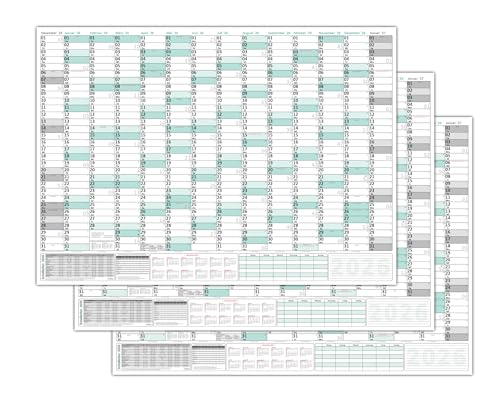 3 Stück XXXL Wandkalender 2026 - Sehr groß im DIN B0 Format (1,4 x 1,0 m) mit extra großen Tageskästchen, Schulferien, Jahresvorschau Folgejahr (gerollt) Farbe türkis von LYSCO
