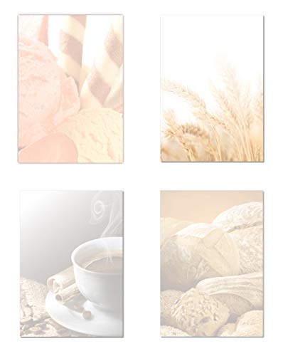 4 x 14 Blatt Motivpapier Briefpapier Mix DIN A4 Eis Kaffee Bäcker Brot (Gastronomie-5238) von LYSCO