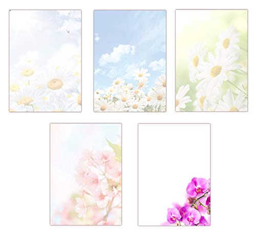 5 x 10 Blatt im Set Briefpapier DIN-A4 Blumen Margeriten Kirschblüten Orchideen Motivpapier (MPA-5221) von LYSCO