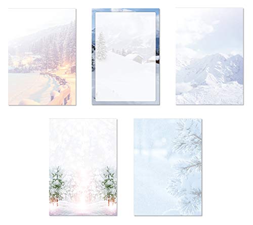 5 x 5 Blatt Motivpapier Briefpapier Mix DIN A4 verschneite winterlich weihnachtliche Natur-Landschaften (Winter-5245) von LYSCO