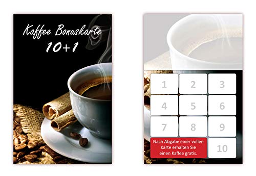 500 Stück Bonuskarten Kaffee (BOK-414) mit 10 Stempelfeldern Treuekarten möglich für Bereiche wie Café Gastronomie, Restaurant, Gaststätte, Bäcker, Konditor … von LYSCO