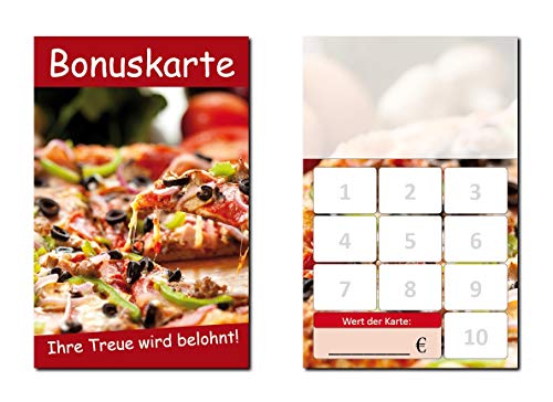 500 Stück Bonuskarten Pizzeria (BOK-413) Pizzakarten mit 10 Stempelfeldern Treuekarten möglich für Bereiche wie Gastronomie, Restaurant, Gaststätte … von LYSCO