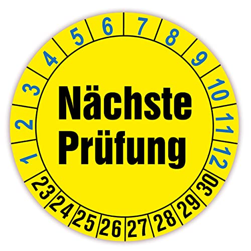 500 Stück Prüfplaketten für 8 Jahre und 12 Monate, gültig 2023-2030 (Auf-P7) Durchmesser 30mm, Farbe gelb, Aufkleber, Prüfaufkleber, Prüfetiketten, Folienaufkleber mit UV-Schutzlackierung, Prüfung von LYSCO