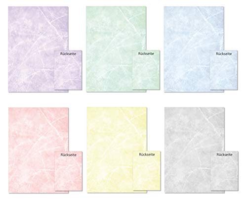 6 x 10 Blatt Marmorpapier Briefpapier Set Mix zweiseitig bedruckt 6 Farben (Gastronomie-5243) von LYSCO
