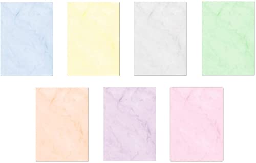 7 x 10 Blatt Marmorpapier Briefpapier Set Mix einseitig bedruckt 7 Farben (Gastronomie-5246) von LYSCO