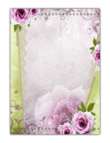 Blumen Motivpapier Briefpapier Vintage pink rosa Rosen (MPA-5213, DIN A4, 25 Blatt) von LYSCO