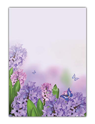 Blumen Motivpapier Briefpapier violette Hyazinthen mit Schmetterlingen (MPA-5210, DIN A4, 25 Blatt) von LYSCO