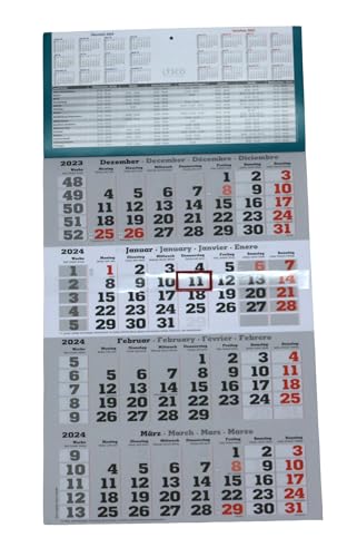 Gefaltet 4 Monats Wandkalender 2024 mit Datumschieber in Rot, inkl. Ferienübersichten und Jahresüberblick 2024 und 2025, Viermonatskalender werbefrei, 4 Monatskalender keine Werbung von LYSCO