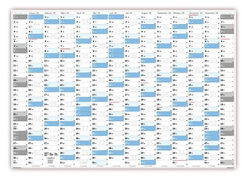 Gefaltet XXL Wandkalender Wandplaner 2025 (blau2) - DIN A0 Format mit 14 Monaten Feiertage aller Bundesländer von LYSCO