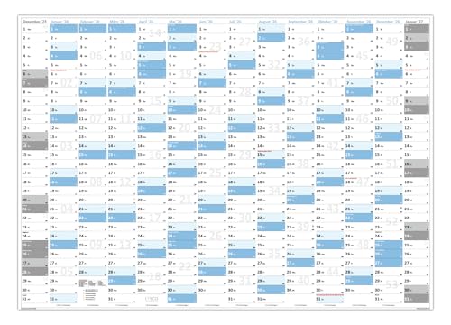 Gefaltet XXL Wandkalender Wandplaner 2026 (blau2) - DIN A0 Format mit 14 Monaten Feiertage aller Bundesländer von LYSCO