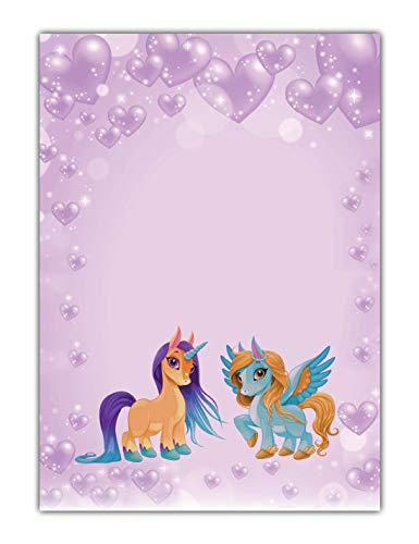 Kinder Motivpapier Briefpapier rosa Herzen mit wunderschönem Einhorn und Pegasus (MPA-5219, DIN A4, 25 Blatt) von LYSCO