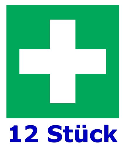 LYSCO 12 Stück - Folienaufkleber grünes Kreuz Größe 5 x 5 cm - für innen und außen geeignet - Verbandskasten Erste Hilfe Medizinschrank (Auf-512k) von LYSCO
