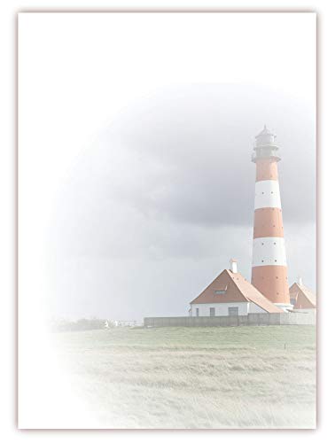 LYSCO Motiv Briefpapier (Leuchtturm-5107, DIN A4, 25 Blatt) rot weißer Leuchtturm an der Nordsee Briefpapier (Westerhever Leuchtturm) von LYSCO