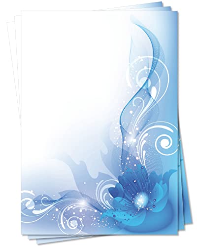 LYSCO Motiv Briefpapier (MPA-5147, DIN A4, 25 Blatt) türkis blau Blumen Ornamente Muster blaues farbiges Motivpapier von LYSCO