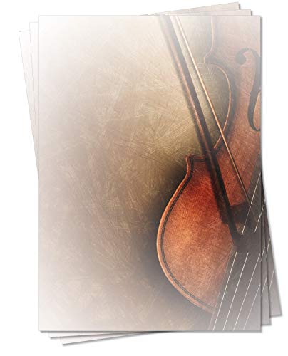 LYSCO Motiv Briefpapier (Musik-5118, DIN A4, 25 Blatt) Musik Briefpapier mit Geige und Bogen Motivpapier von LYSCO