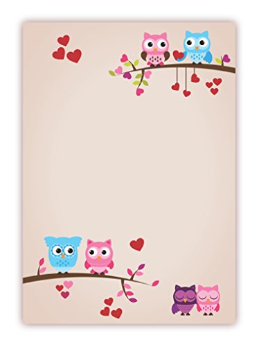 LYSCO Motiv Briefpapier Kinder (Eulen-5048, DIN A4 25 Blatt) Eulenpapier rosa mit Herzen süße Eulen von LYSCO