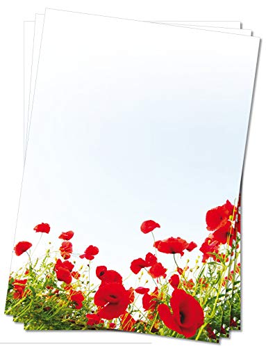 LYSCO Motivpapier Briefpapier (Blumen-5078, DIN A4 25 Blatt) Mohnblumen Wiese im Frühling von LYSCO